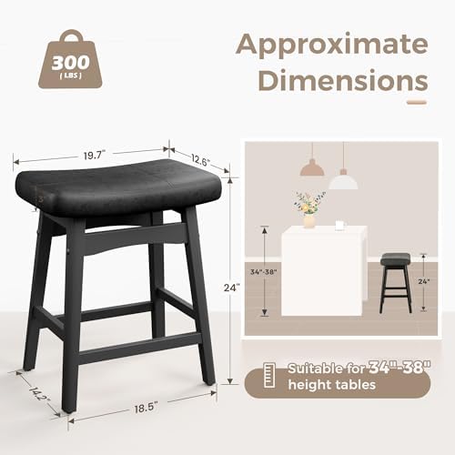 MAISON ARTS 24" Counter Height Bar Stools Set of 2, Black, Black Legs