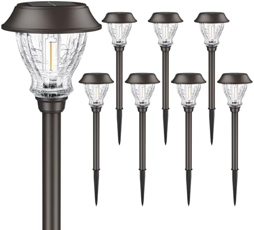 XMCOSY+ Solar Pathway Lights Outdoor, 8 Pack Warm White Solar Garden Lights