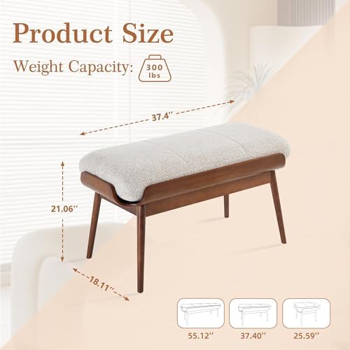 BFZ 37.4" Upholstered Bedroom Bench Walnut Wood Frame Entryway Bench