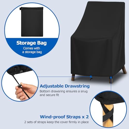 SunPatio Outdoor High Back Chair Covers 2 Pack, 27"W x 30"D x 42"H, Black