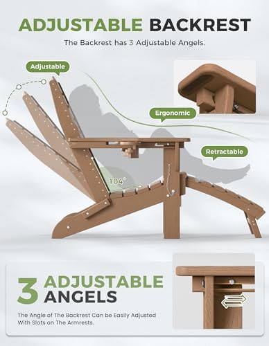 Ciokea HDPE Folding Adirondack Chair with Footrest,Teak,1