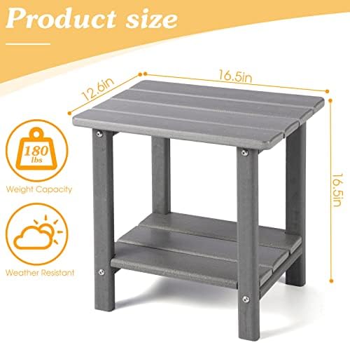 Apolimi Adirondack Outdoor Side Table, 2-Tier Sturdy Patio End Table Weather Resistant, 16.5" Solid Side Table for Patio, Pool, Porch