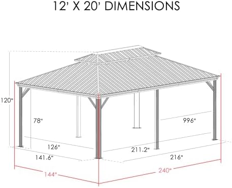 Kozyard Alexander 12' x 20' Hardtop Gazebo, Aluminum Frame