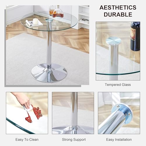 gopop 3 Piece Dining Table Set for 2, Modern Round Glass Counter Height Pub Table, Compact High Top with Bar Stools Pub Dining Set for Kitchen, Breakfast Room, Dining Room. (Light Grey, 3 Piece)