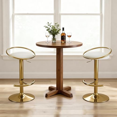 Bar Stools Set of 2, Adjustable Swivel Counter Stools with Upholstered Seat, PU Leather Counter Height Barstools for Bar, Kitchen Island, Dining Room, Gold