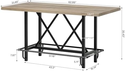 Tribesigns 63-Inch Counter Height Bar Table with Metal Footrest (Gray)