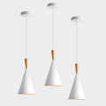 KCO 3 Pack Farmhouse White Conical Metal Pendant Lights with Natural Wood
