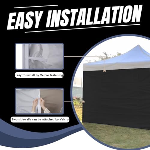 10x10 Pop Up Canopy Tent Sidewalls - Straight Leg Compatible, 300D Waterproof Polyester with 99% UV Protection, 3 Piece Black Wall Set