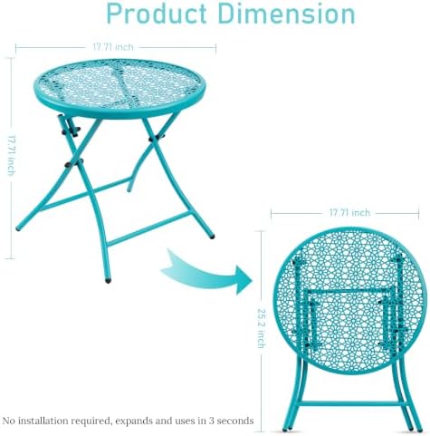 TeoKJ Folding Outdoor Side Table, No Assembly Patio Table with Cutouts
