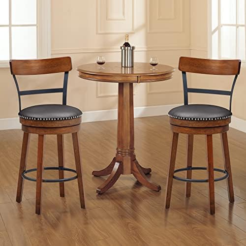 GIANTEX Bar Stools Set of 2-25.5" Counter Height Swivel Rubber Wood Barstools with Soft Padded Seat Cushions, Footrests, Easy Assembly Armless Farmhouse Kitchen Island Bar Chairs with Back, Brown