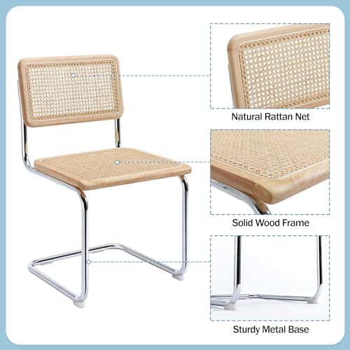 Rattan Dining Chairs Set of 2, Cesca Chairs for Kitchen Room, Mid Century