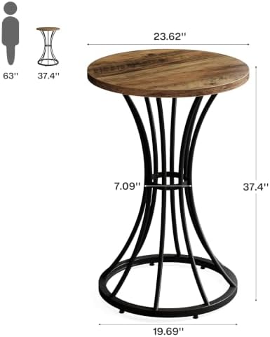 Tribesigns 37.4" H Bar Table, Round Bar Table with Curved Metal Base, Bar Height Table for Small Spaces, Living Room, Kitchen, or Apartments (Brown & Black) (1)