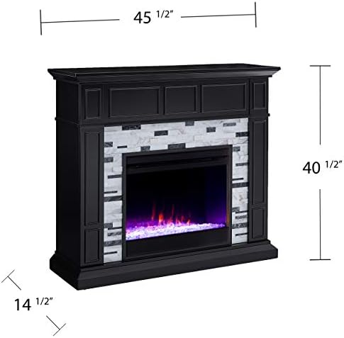 SEI Furniture Drovling Marble Tiled Color Changing Electric Fireplace, Black-White-Gray