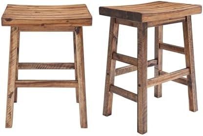 Alaterre Durango Solid Wood Rustic Bar Stool Set of 2, Natural, 26-Inch