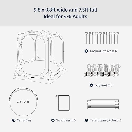 East Oak Pop up Screen Tent with Mosquito Netting, Portable Screen House Canopy Shelter, 10 x 10 FT Instant Screen Gazebo & UPF 50+ UV Protection for Patio, Backyard, Deck & Outdoor Activities, Beige