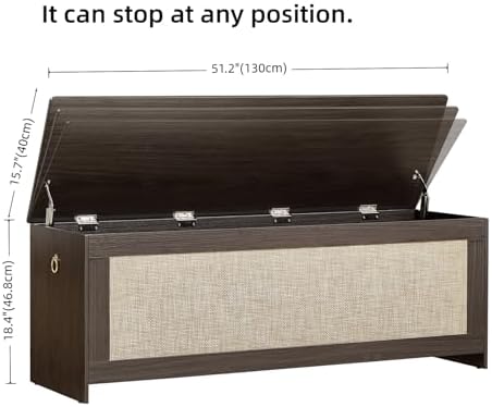 51.2"Storage Chest large,wooden rattan storage bench,Obsidian Black
