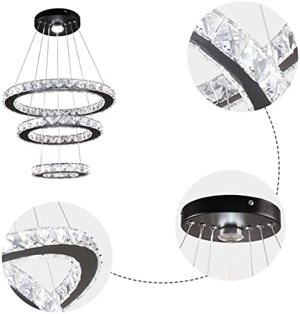 3-Ring Adjustable Height Crystal Chandelier Cool White