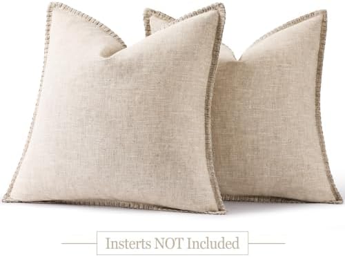 decorUhome Linen Natural Beige Throw Pillow Covers 24X24 Set of 2