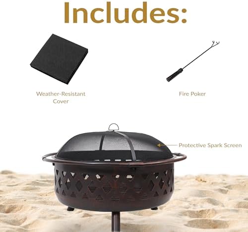 Sunnydaze Crossweave 36" Large Outdoor Fire Pit, Wood Burning, Round