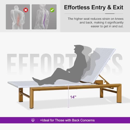PURPLE LEAF Extra Wide Patio Chaise Lounge French Rattan Set of 2, White