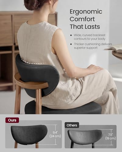 VASAGLE Wooden Bar Stools Set of 2, Synthetic Leather, Ink Black