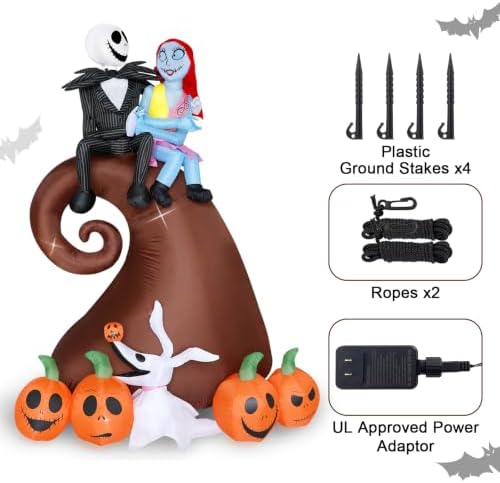 6FT Halloween Outdoor inflatables Decorations - Blow Up Hill Skeleton Couple with Pumpkin Decor with LED Lights,Yard Halloween Party Decorations