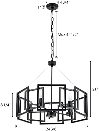 Industrial Style Chandelier, with Matt Black Finish Geometric Shade Pendant Lighting Fixture for Dining Room Living Room Kitchen Island Bedroom 5-Light