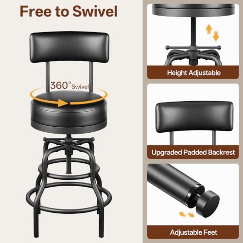 Raynesys 22-29 Inch Adjustable Height Industrial Swivel Bar Stool with Back