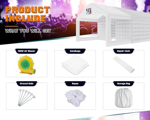 Albott 39x20x14 FT Large Inflatable Nightclub Tent for Adults with Pavilion Rest Area, Black Inflatable Night Club Gazebo with 2 Side Doors & Logo Area for Wedding, Birthday, Backyard Events, White