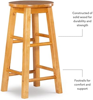 Linon Natural Barstool with Round Seat, 24-Inch
