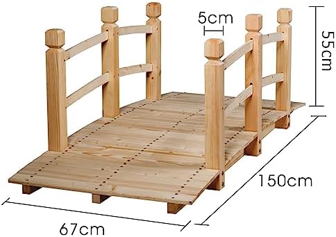 GiantexUK 1.5M Wooden Garden Bridge, Decorative Arc Footbridge with Safety Guardrails, Outdoor Bridge Walkway for Ponds Streams Borders (Natural)