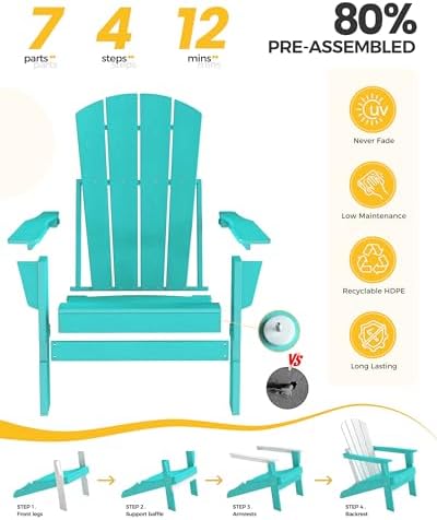 Folding Adirondack Chair, HDPE Outdoor Chair, Aruba