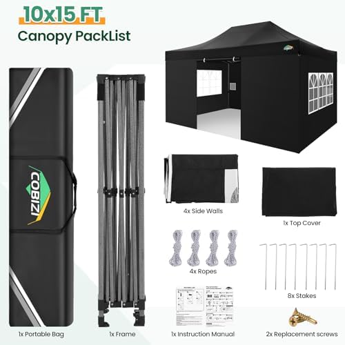 COBIZI 10x15 Heavy Duty Pop up Canopy Tent with Sidewalls Commercial Canopy