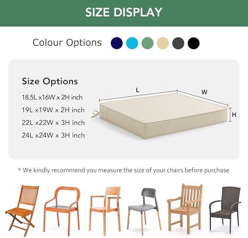 Summsun Outdoor Chair Cushions Set of 4: Water Resistant Seat Cushion for Patio Furniture - 18.5 x 16 x 2 Inch Chair Pads with Ties and Hidden Zipper - Patio Chair Cushion Replacement, Beige