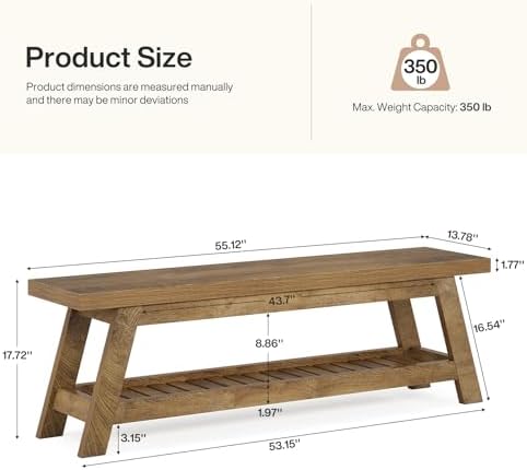 Tribesigns 55" Entryway Bench with Shoe Storage, Wood Bench Seat