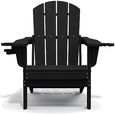 SERWALL Outdoor Adirondack Chair Set of 2 with Cup Holders,Foldable,Black