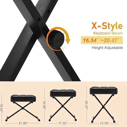 Takira Keyboard Bench Adjustable Piano Stool with Thick Soft Cushion, Black