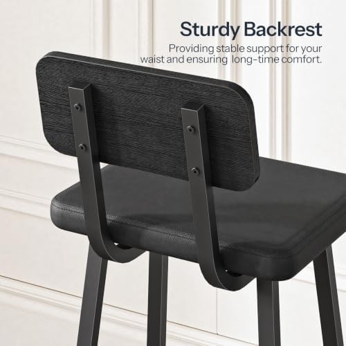HOOBRO Black Bar Stools, Set of 2 PU Upholstered Tall Bar Stools, Kitchen Breakfast Stools with Footrests, Bar Chairs, for Kitchen, Dining Room, Bar, Cafe, Black BB84BY01G2
