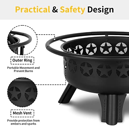 Hykolity 2 in 1 Fire Pit with Grill, Large 31" Wood Burning Fire Pit with Swivel Cooking Grate Outdoor Firepit for Backyard Bonfire Patio Outside Picnic BBQ, with Spark Cover, Fire Poker