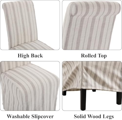 chairus Slipcovered Upholstered Parsons Dining Chairs Set of 2, Stripe