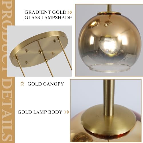 KCO Modern 3-Light Gradient Gold Glass Globe Cluster Pendant Light Fixture