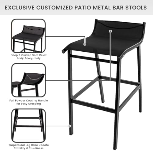 Sundale Outdoor Patio Metal Bar Stools, Low Back Modern Counter Height