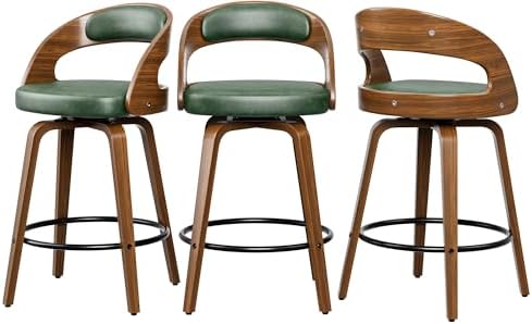 YaFiti Bar Stools Set of 3, 26" Bentwood Counter Height Barstools, Green