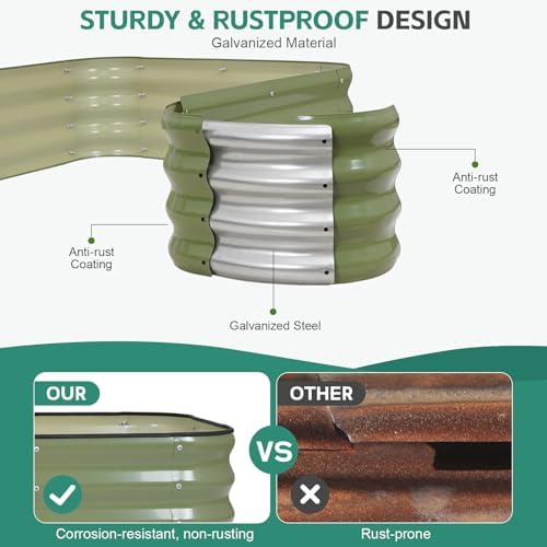 3 in 1 Galvanized Raised Garden Bed, 4x2x1ft, 2Pack, Green
