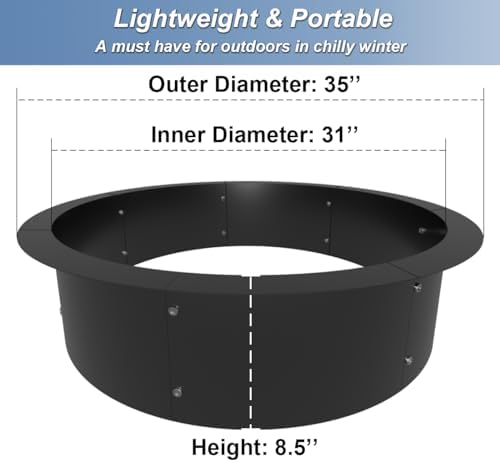 31-Inch Round Outdoor Fire Pit Ring Insert Firepit Kit, Black