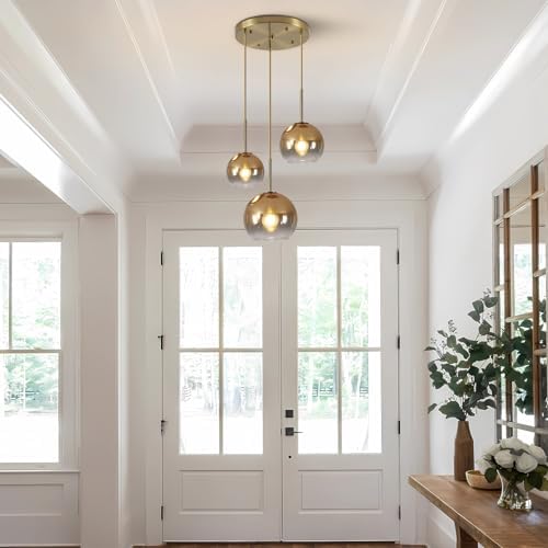 KCO Modern 3-Light Gradient Gold Glass Globe Cluster Pendant Light Fixture