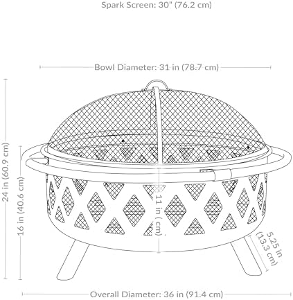 Sunnydaze Crossweave 36" Large Outdoor Fire Pit, Wood Burning, Round