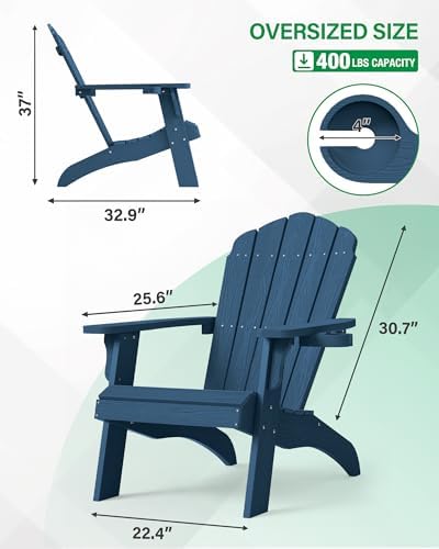 YEFU Oversized Adirondack Chair with Cup-Holder- Navy Blue