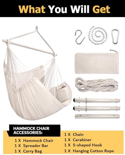 ADVOKAIR Hammock Chair Swing XXL, 1/3 Larger Than Standard, 500lbs