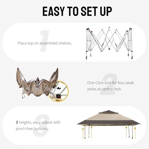 CROWN SHADES 13x13 Pop Up Gazebo, Clearance Canopy Tent,Beige & Coffee